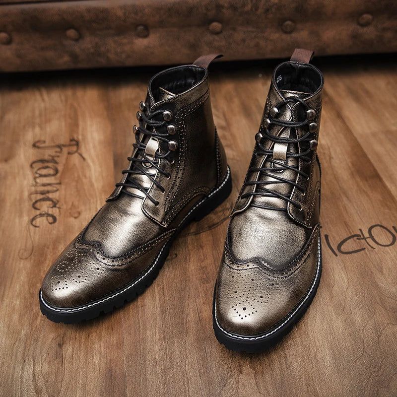 Men's Handmade Brogue High-Top Dress Boots | Thick Sole Men's Dress Boots Axl