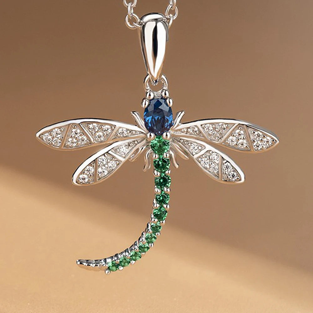 Huitan Colorful Dragonfly Pendant Necklace – CZ Stone Women Pendant Necklace Axl