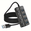 4-Port USB 3.0 Hub 5Gbps with Switch & Long Cable USB Hub Axl Black