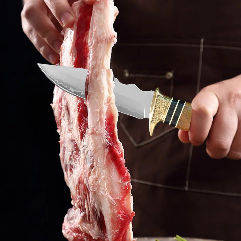 InLeung Damascus Steel Boning Knife – Handmade Wood Handle Damascus Kitchen Knife Axl