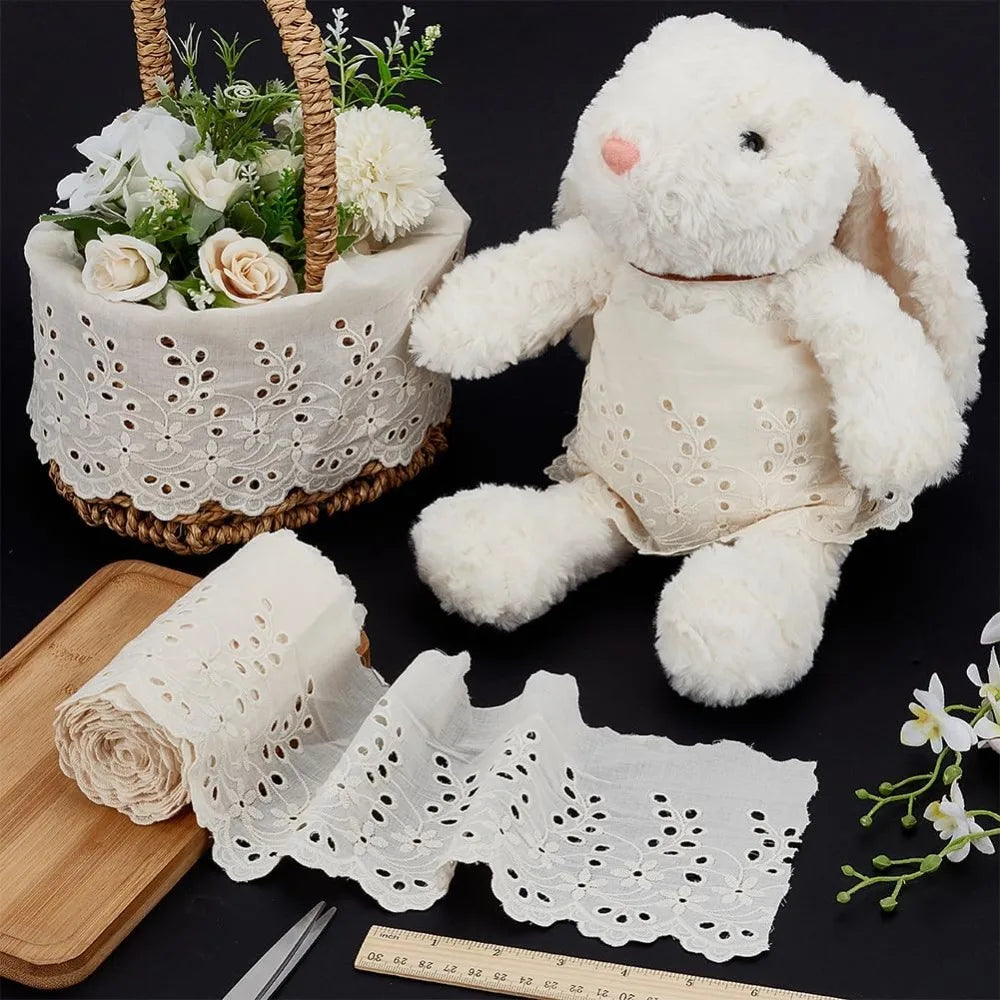 5 Yards Floral Eyelet Lace Ribbon Trim 143mm Wide – White DIY Lace Ribbon Trim Axl