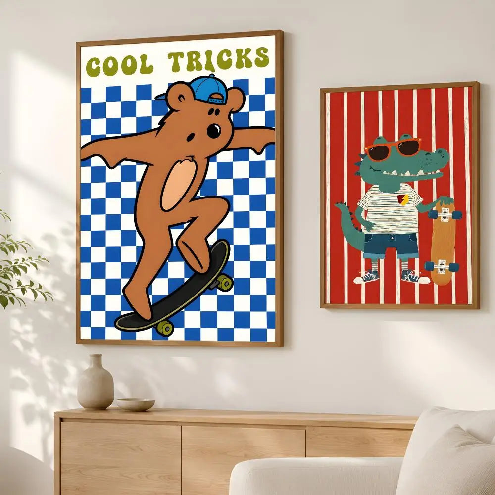Skateboarding Animal Wall Poster – Self-Stick HD Waterproof Art Wall Art Poster Axl