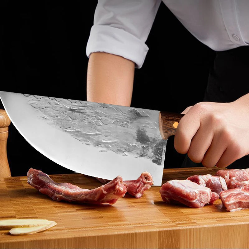 InLeung Forged Chef Cleaver Knife – High-Carbon Steel Wood Handle Chef Cleaver Knife Axl