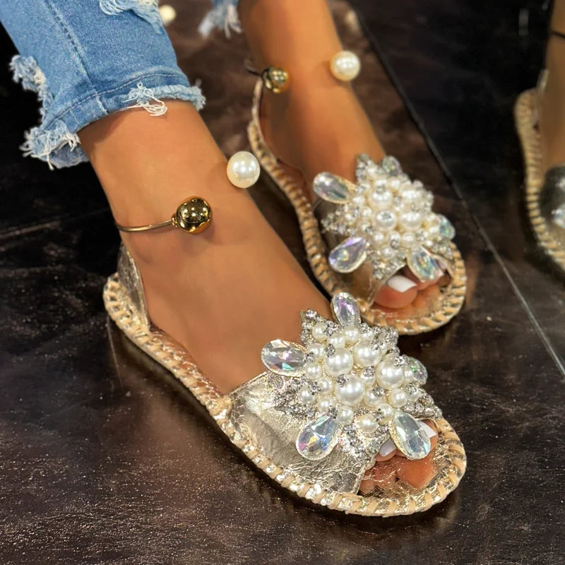 Women's Bohemian Flat Sandals – Floral Slip-On Beach Shoes Flat Sandals Axl