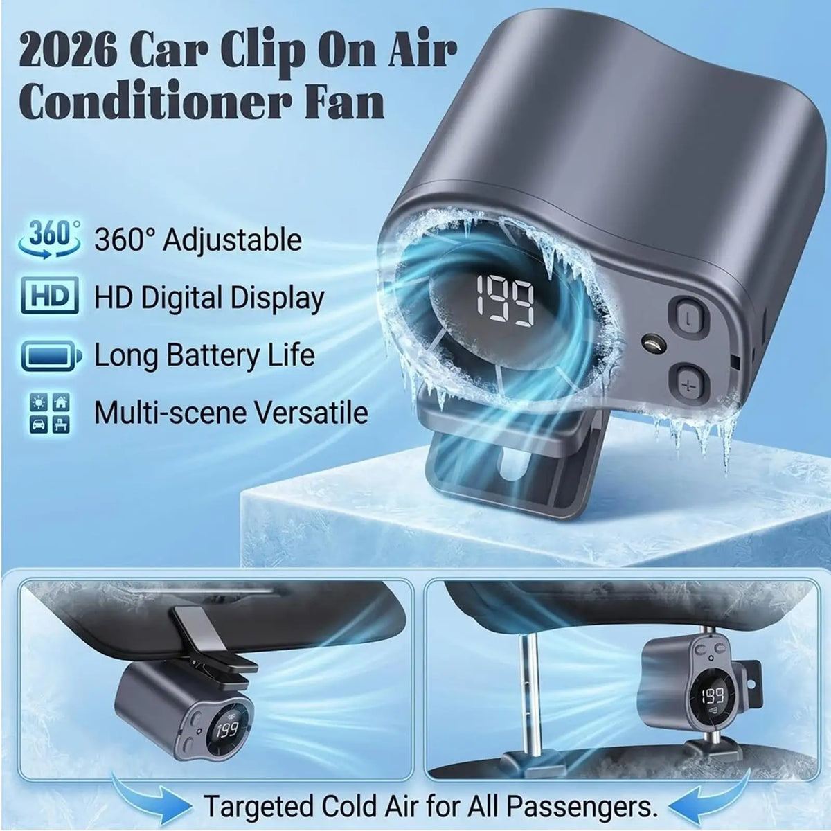 Clip-On Fan 199 Speeds LED Display | USB Rechargeable Portable Clip-On Portable Fan Axl