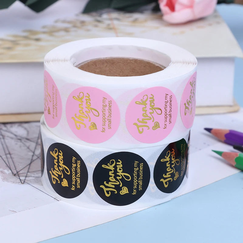 500 Round Thank You Stickers – Hot Stamp Pink & Black Labels Round Label Stickers Axl