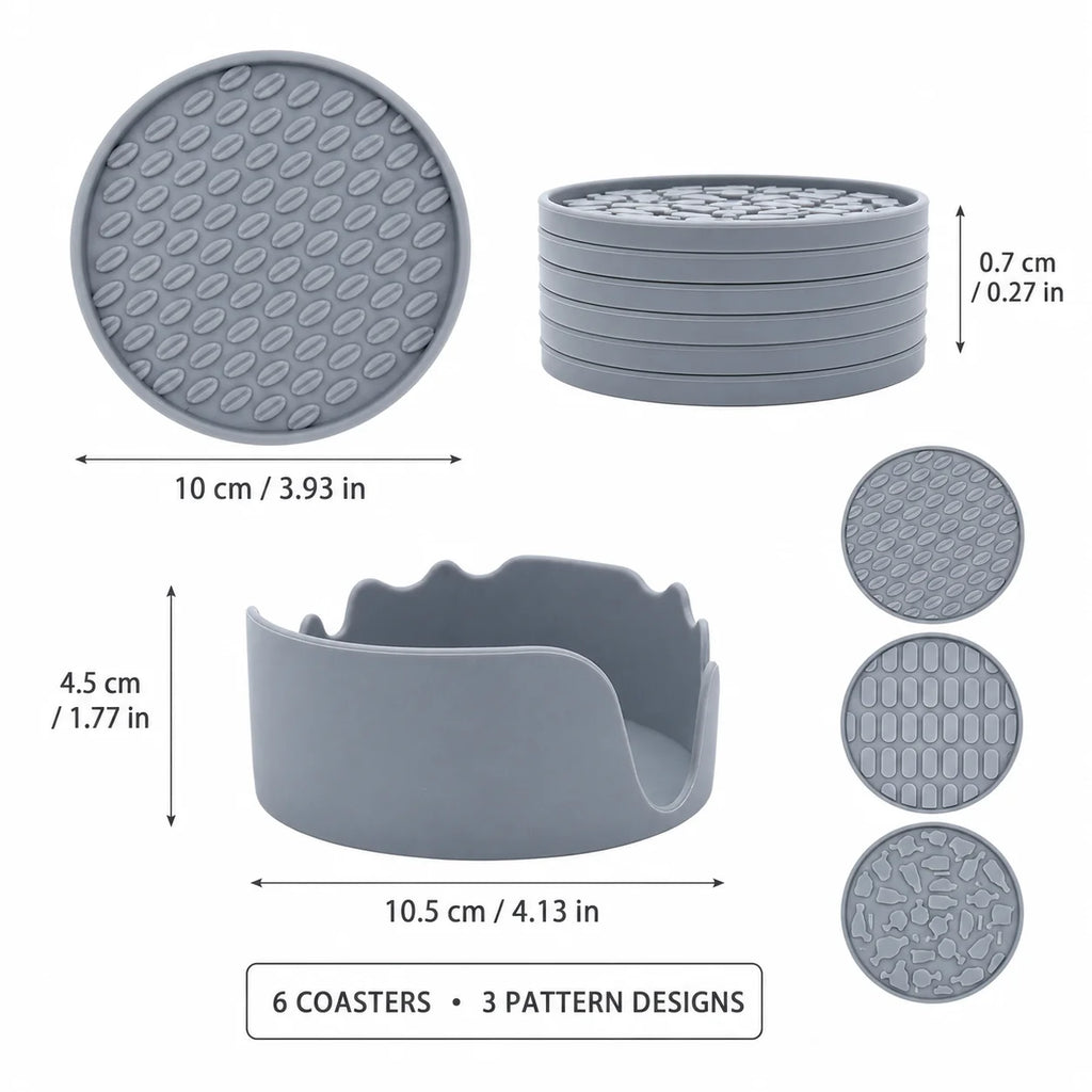 6-Pc Silicone Coasters Set with Holder & Dustproof Lid Silicone Coaster Set Axl