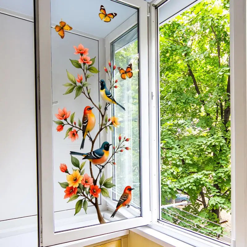 Tree Branch Bird & Butterfly Window Cling PVC Decal Sticker Window Cling Decal Axl