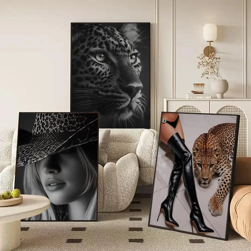 Women & Leopard Canvas Wall Art – Unframed Poster | Home Decor Canvas Wall Art Axl
