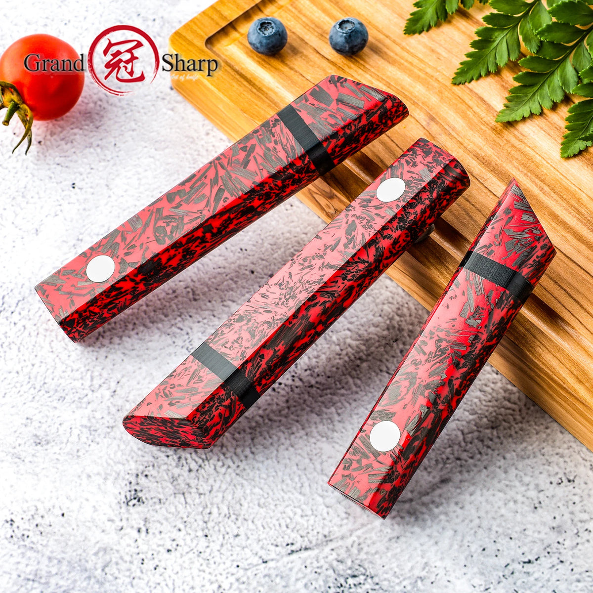 Grandsharp Carbon Fiber Red Resin DIY Knife Handle | Chef & Santoku Knife Handle Axl