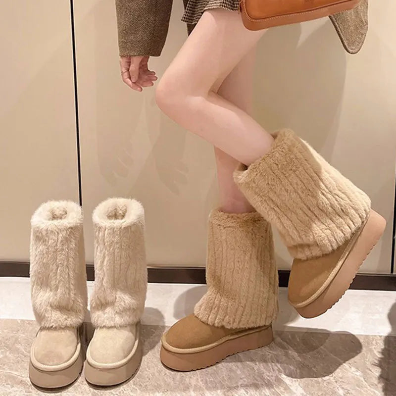 Women's Winter Plush Snow Boots – Warm Slip-On Mid-Top Women's Snow Boots Axl