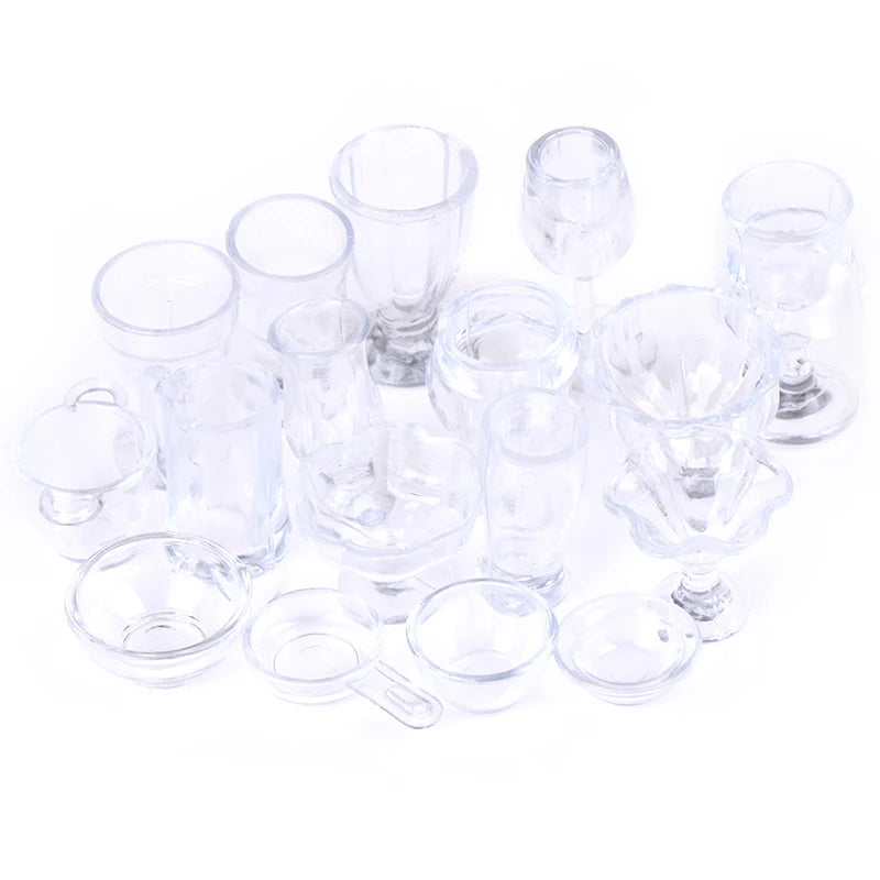 17-Pc 1:12 Dollhouse Miniature Transparent Tableware Set Dollhouse Miniature Set Axl