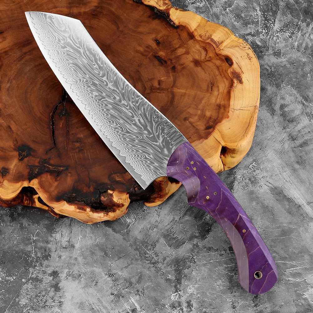 XITUO 7-Inch Damascus Santoku Knife – Purple Wood Handle Santoku Kitchen Knife Axl