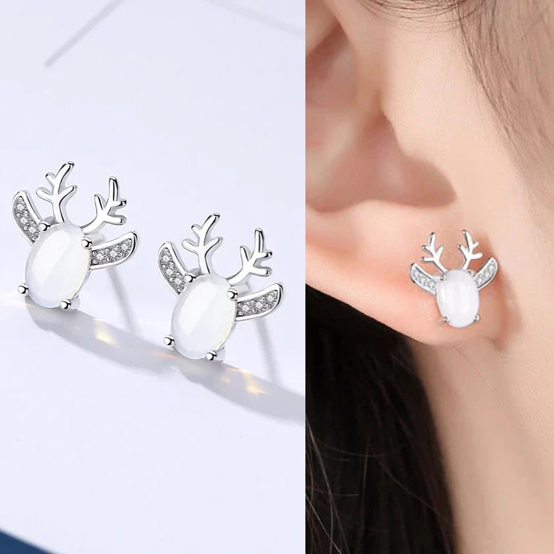 Huitan Elk Antler Stud Earrings with Imitation Moonstone Stud Earrings Axl E4323