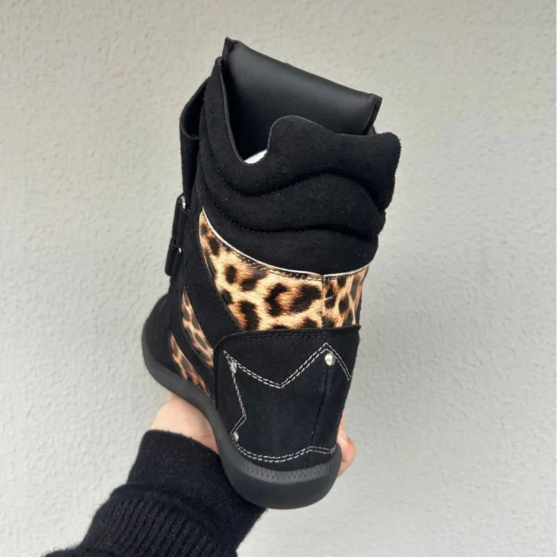 Women's Genuine Leather Leopard Ankle Boots | Wedge Platform Wedge Ankle Boots Axl
