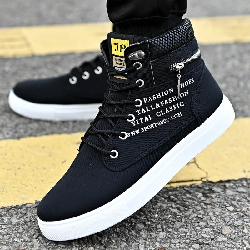 Men's British High-Top Corduroy Canvas Skate Sneakers | YBQJOO Canvas Sneakers Axl Black fabric style 43