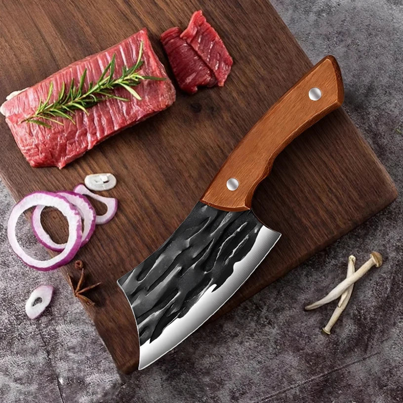 PLYS Meat Cleaver Butcher Knife – Stainless Steel Wood Handle Kitchen Cleaver Knife Axl