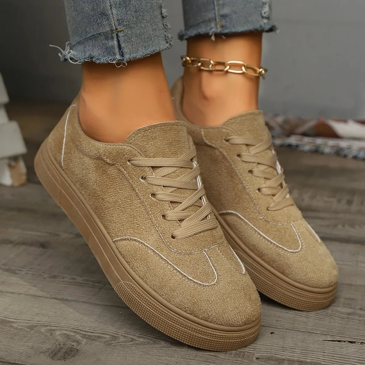 Women's Retro Canvas Sneakers – Breathable Flat Casual Shoes Canvas Flat Sneakers Axl Deep Khaki 42