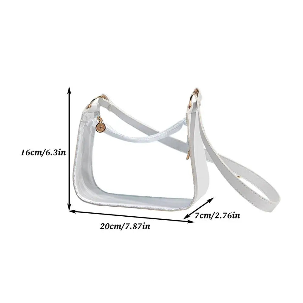 Clear PVC Jelly Shoulder Bag – Candy Color Transparent Purse Clear Shoulder Bag Axl White