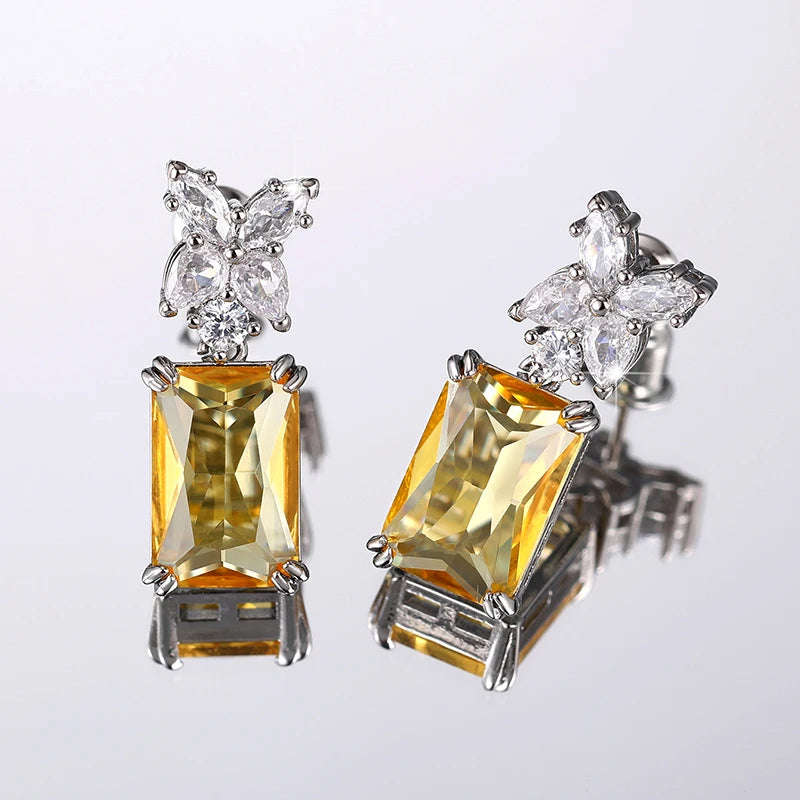 Huitan Yellow Cubic Zirconia Dangle Earrings | Bridal Party Dangle Earrings Axl