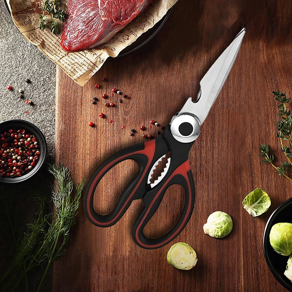 Multi-Functional Kitchen Scissors – Stainless Steel Cooking Shears Kitchen Shears Axl Scissors-Red