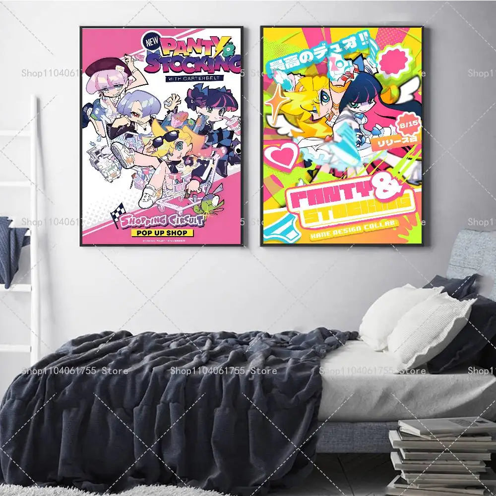 Anime Panty & Stocking Self-Adhesive Wall Art Poster Print Anime Wall Poster Axl
