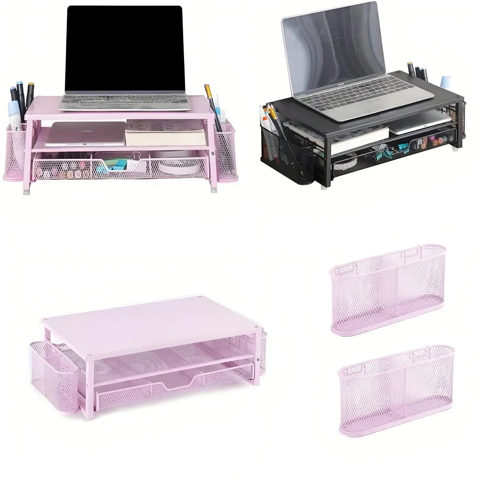 2-Tier Metal Monitor Stand Desk Organizer – Drawer & Pen Holder Monitor Stand Organizer Axl