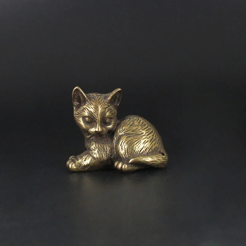 Brass Cat Figurine – Retro Kitty Desktop Ornament & Tea Pet Brass Cat Figurine Axl observe