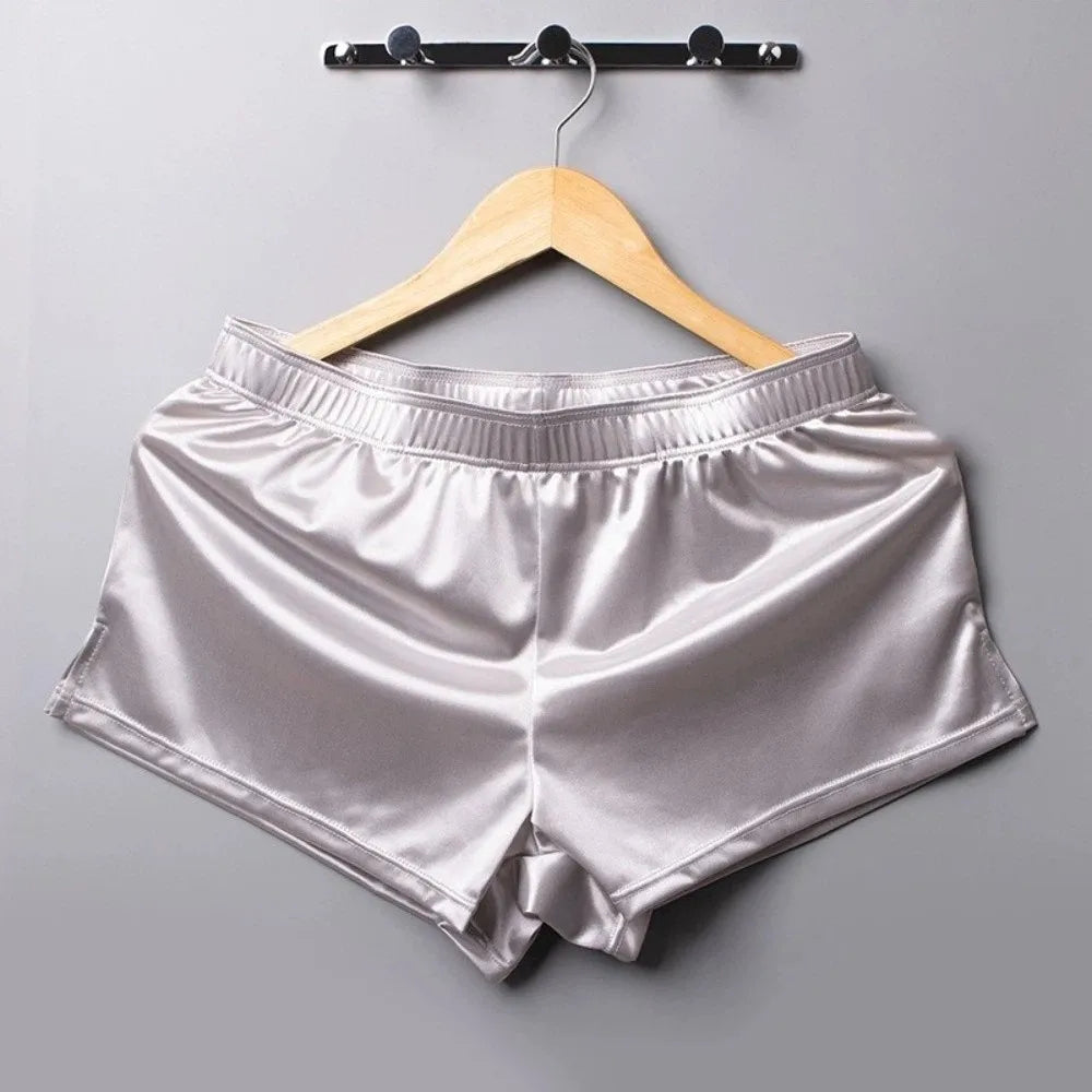 Ice Silk Satin Boxer Shorts – Loose Men's Sleep Underwear Men's Boxer Shorts Axl Grey 2XL