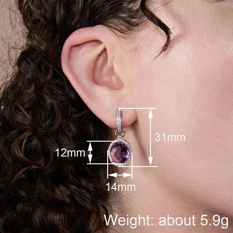 Huitan Purple CZ Drop Earrings – Sparkling Wedding Jewelry Drop Earrings Axl