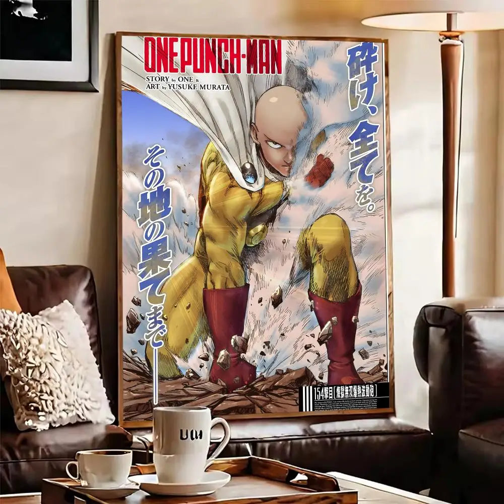 One Punch Man Anime Poster Self-Adhesive Wall Art Sticker Anime Wall Poster Axl