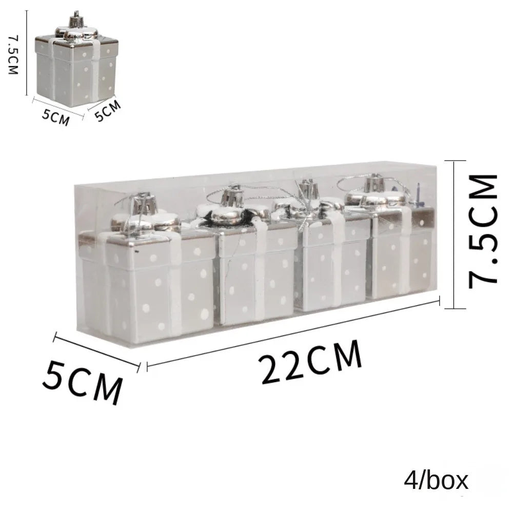 Painted Plastic Christmas Gift Box Tree Ornaments Pendants Christmas Tree Ornaments Axl Silver-6cm