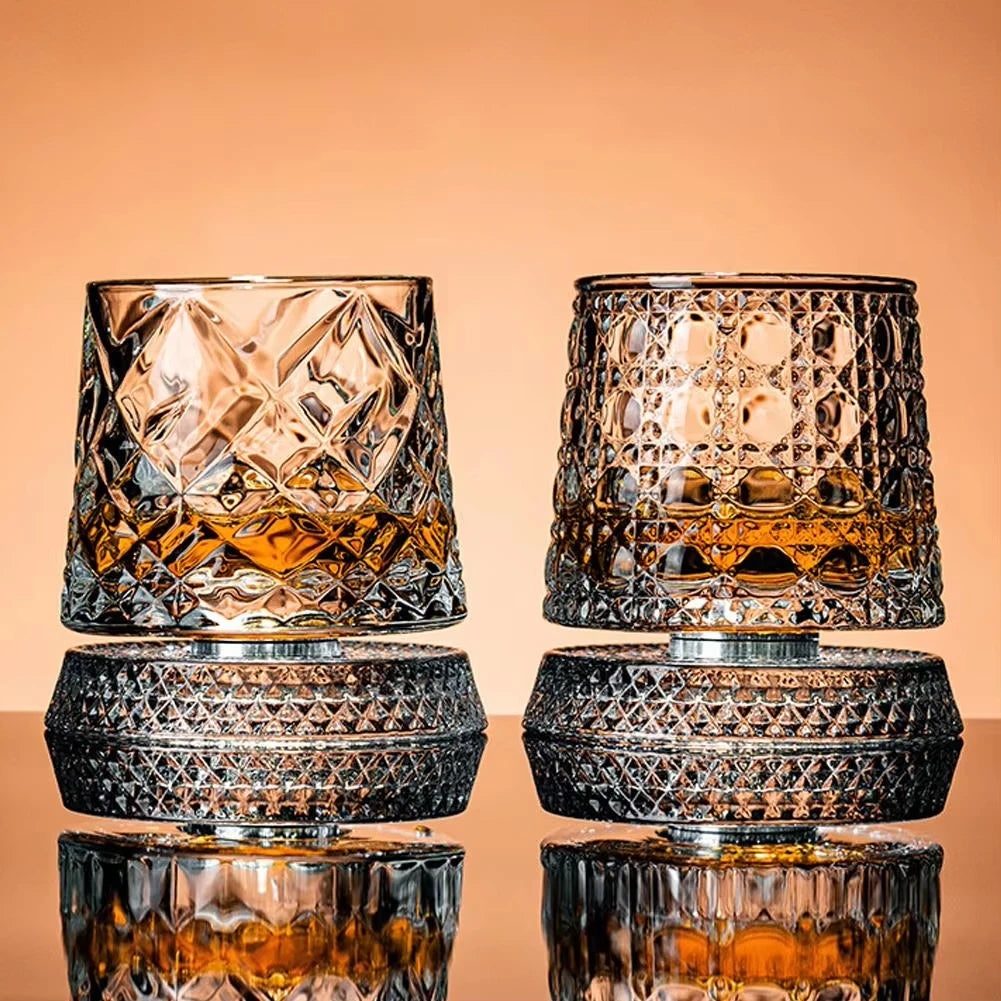 KEMORELA 2-Pack Rotating Whiskey Glasses | 360° Crystal Set Whiskey Glass Set Axl