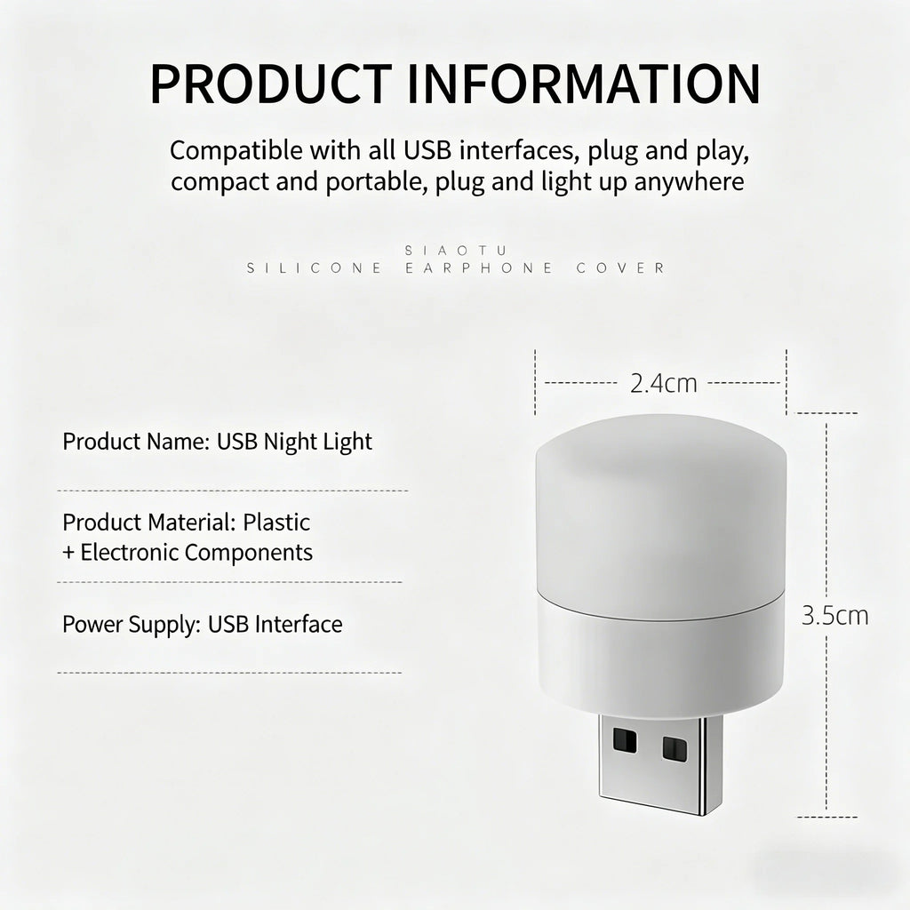 Mini USB LED Night Light – Warm & White Plug-In Lamp 1/3/10 Pack USB Night Light Axl