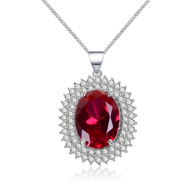 Huitan Red Cubic Zirconia Pendant Necklace | Women's Wedding Pendant Necklace Axl XL1547 41CM 5CM
