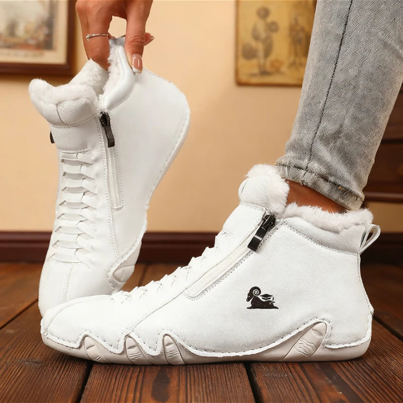 Women's Winter Fur Lined High-Top Sneakers | Side Zipper Winter High-Top Sneakers Axl 36 WHITE