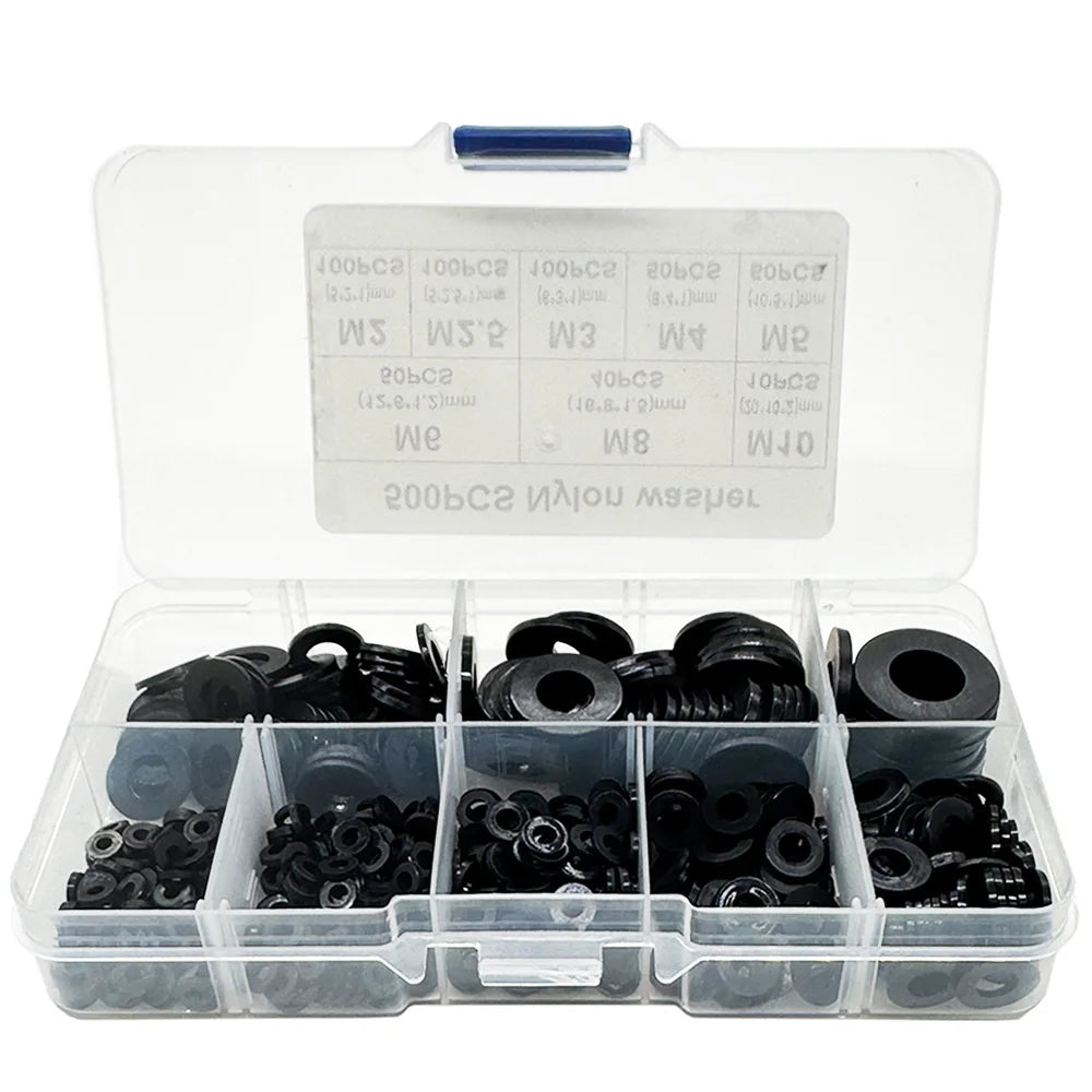 500 Pcs Nylon Flat Washer Kit M2–M10 | 8 Metric Sizes Nylon Washer Kit Axl