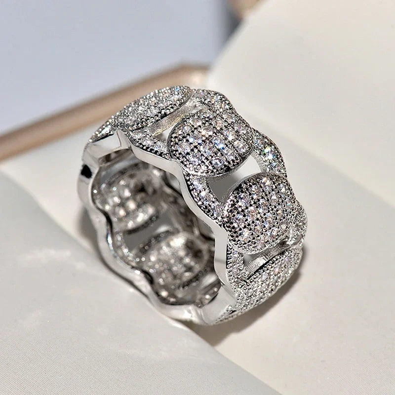 Huitan Women's CZ Wedding Band Ring | Silver & Gold Pave Wedding Band Ring Axl T0772 8