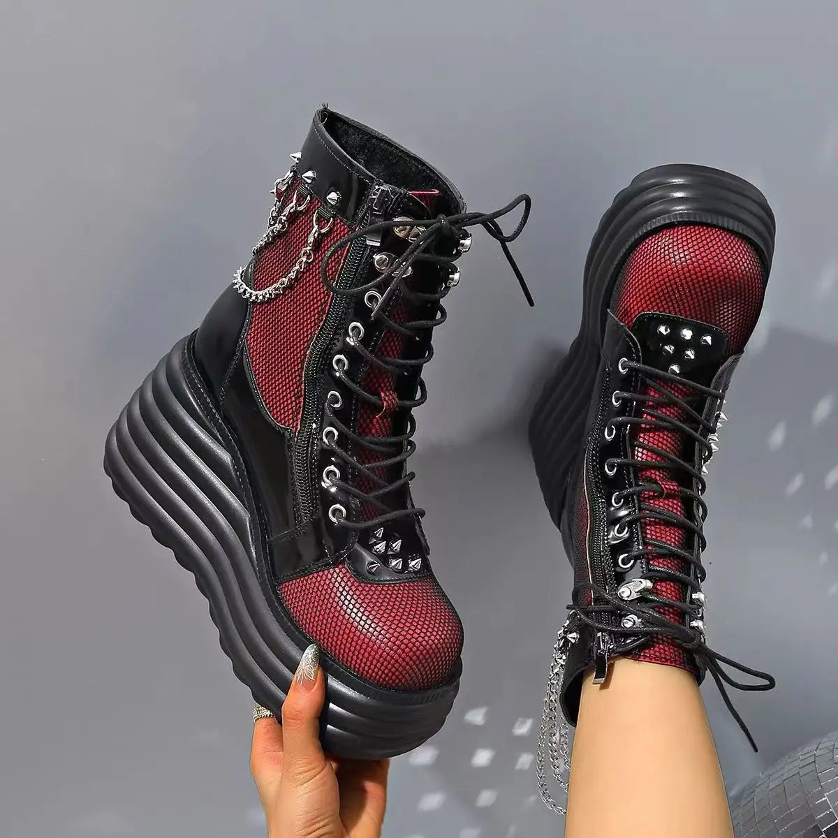 Red Retro Women's Ankle Boots – Flat Heel & Round Toe Zip-On Women's Ankle Boots Axl