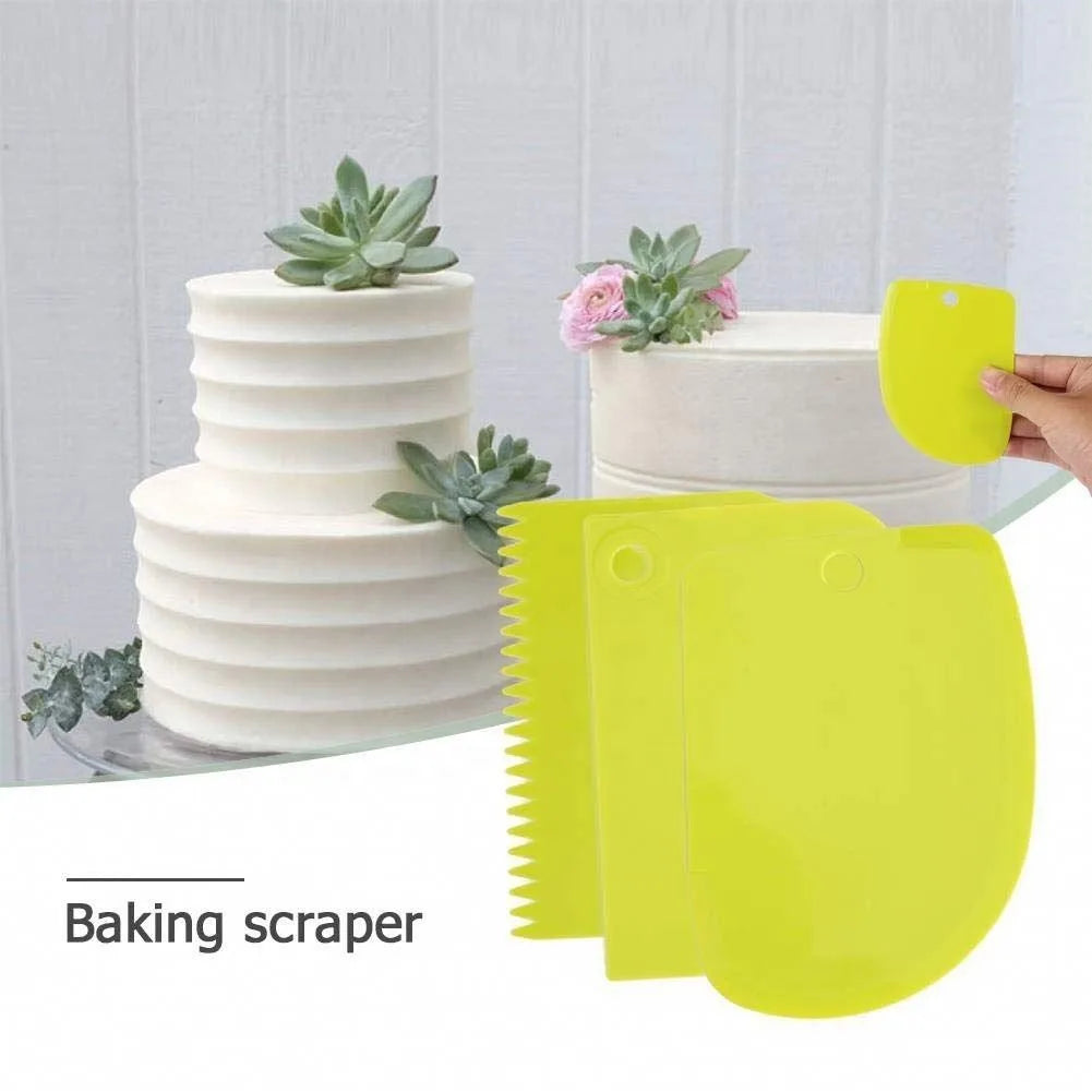3-Piece Plastic Dough & Cream Scraper Baking Set | Cake Tools Baking Scraper Set Axl