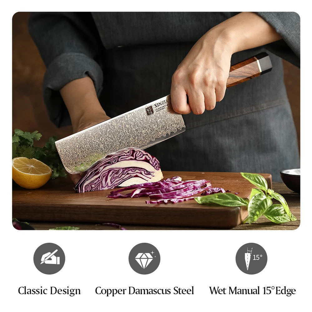 XINZUO 7" Nakiri Knife – 37-Layer Tricolour Damascus Steel Damascus Kitchen Knife Axl