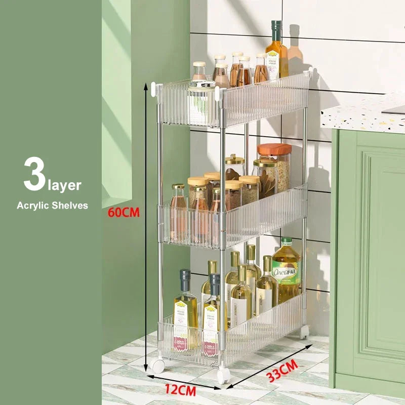 Acrylic Rolling Storage Trolley – Slim Space-Saving Organizer Rolling Storage Trolley Axl 3-layer storage rack As whown