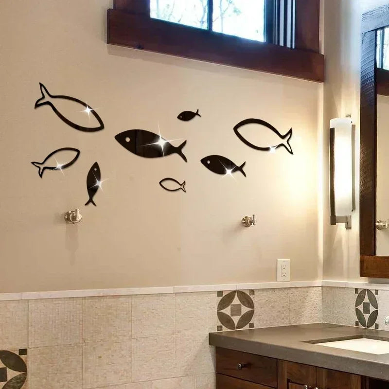 3D Fish School Mirror Wall Stickers – Peel & Stick Decals Mirror Wall Stickers Axl Black