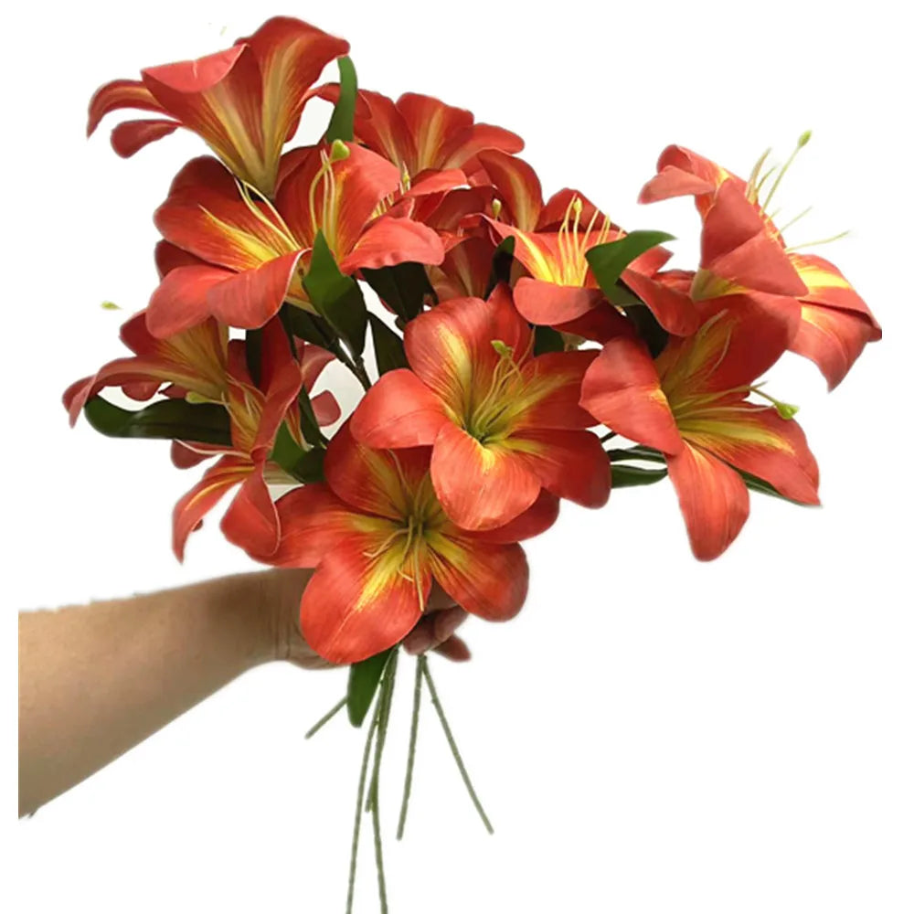 6-Pack Real Touch Artificial Day Lily Flower Stems – 3 Heads Artificial Flower Stems Axl