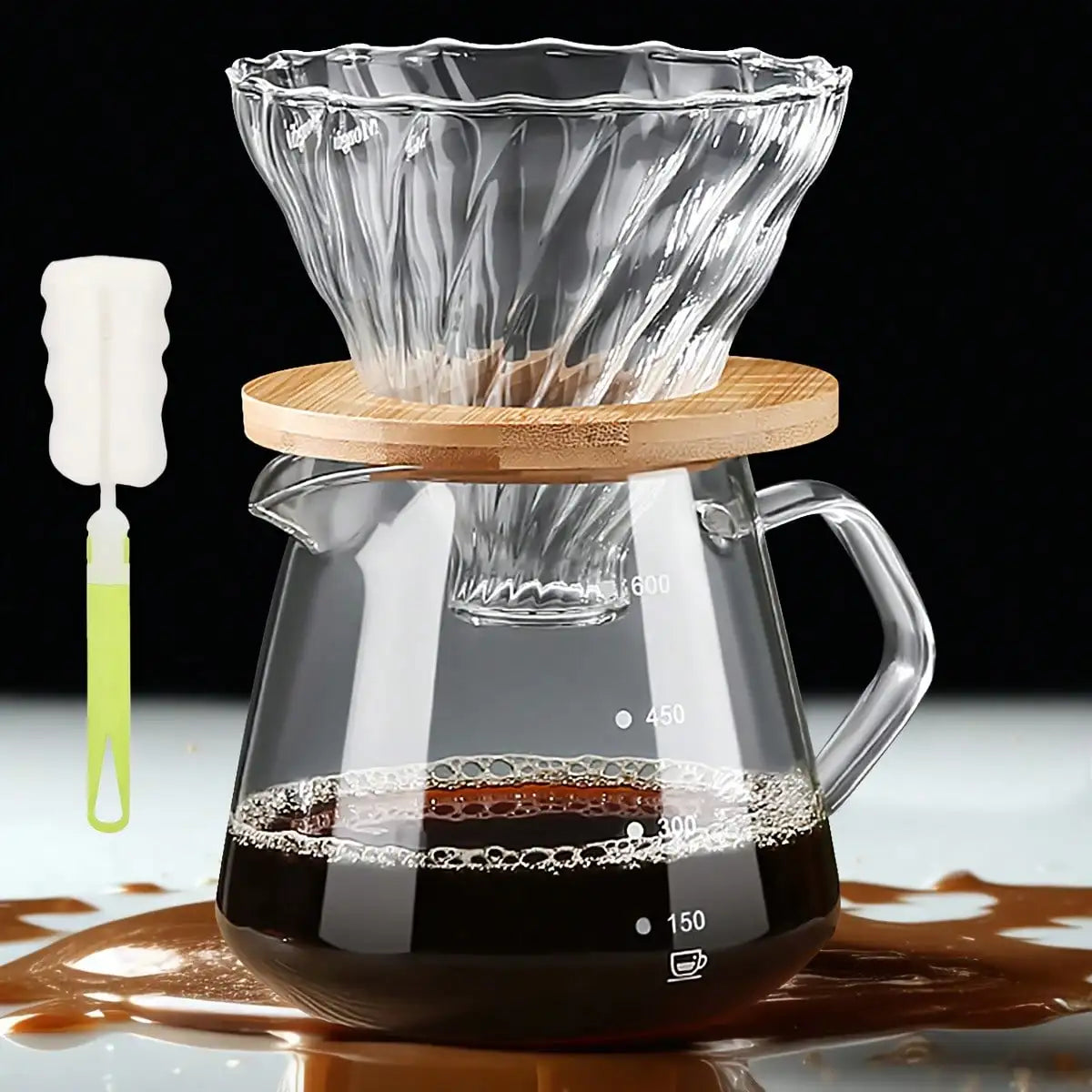 Pour Over Coffee Maker Set – Borosilicate Glass Dripper & Carafe Pour Over Coffee Set Axl