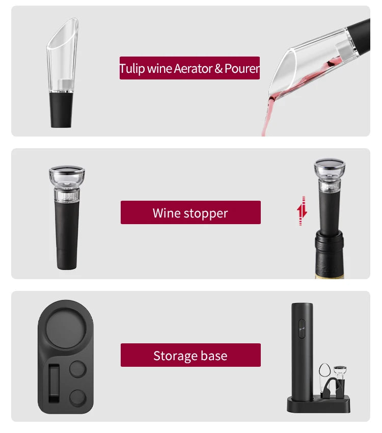 Electric Wine Bottle Opener Set – Foil Cutter, Pourer & Decanter Electric Wine Opener Axl