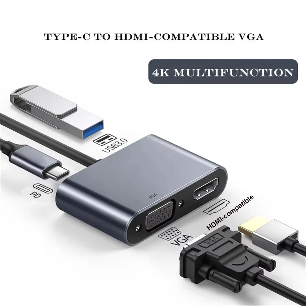 4-in-1 USB-C Hub – 4K HDMI, VGA, USB 3.0 & 100W PD Charging USB-C Multiport Hub Axl