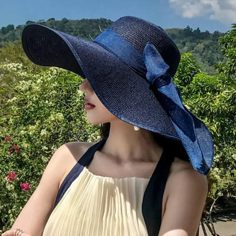 Women's Foldable Wide Brim Straw Sun Hat – UV Beach Travel Wide Brim Sun Hat Axl B one size