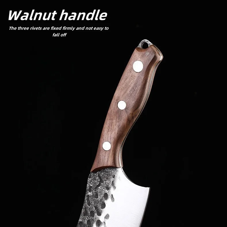 Handmade Forged Meat Cleaver – Walnut Handle, 56 HRC Steel Kitchen Cleaver Knife Axl
