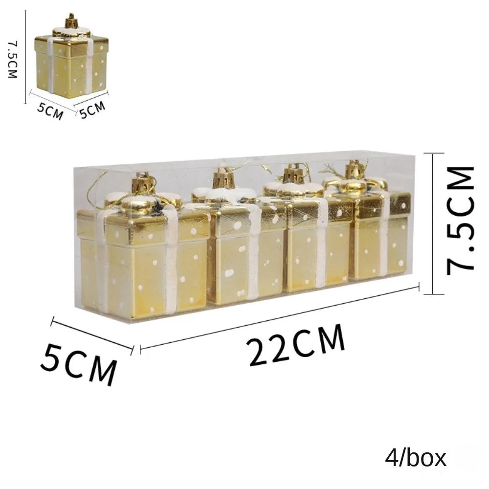 Painted Plastic Christmas Gift Box Tree Ornaments Pendants Christmas Tree Ornaments Axl Gold-6cm